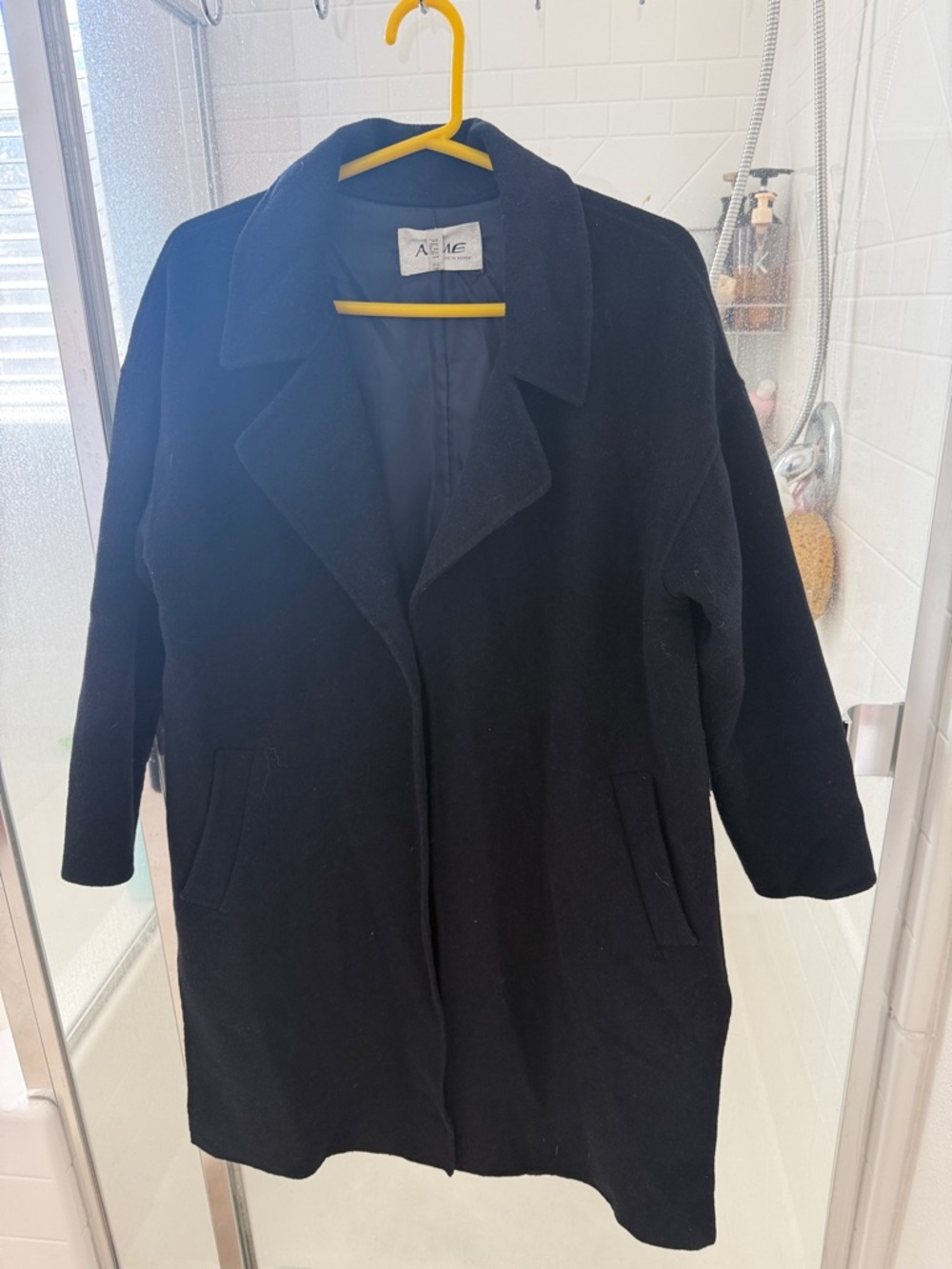 Aime Leon Dore Black Wool Pea Coat with Notch Collar